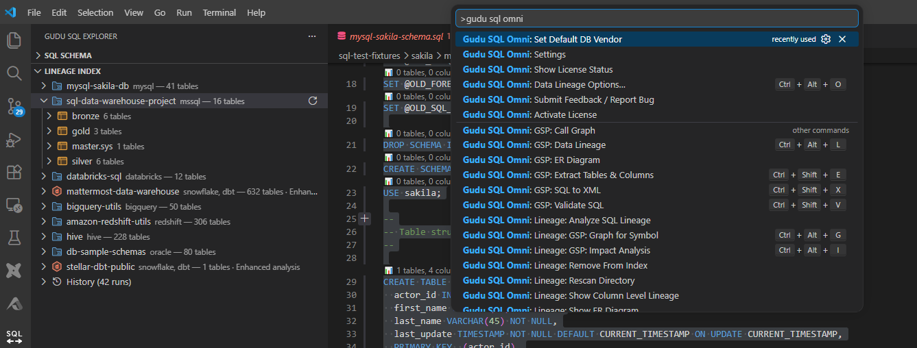 Command Palette showing all GSP commands